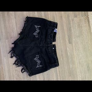 SHIEN Black Flame Cutoff Shorts